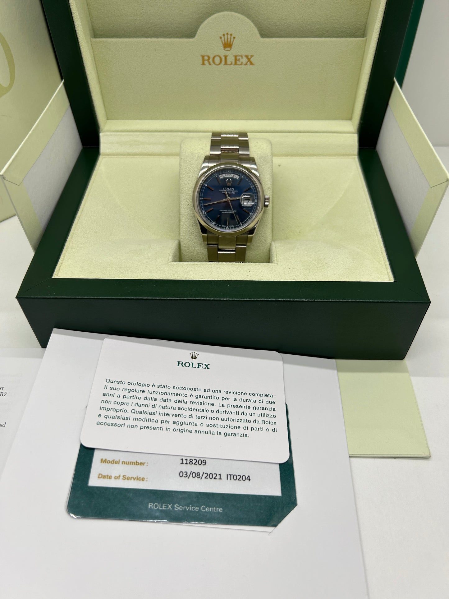 Rolex Day-Date - Blue Dial - 18Kt White Gold - Ref 118209 -No Papers - Service 8/2021