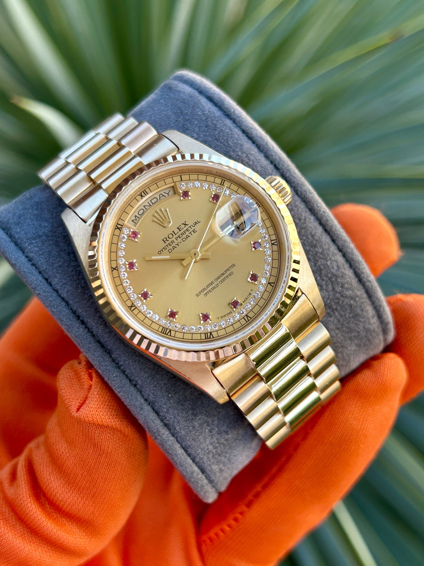 Rolex Day-Date 36 Ref 18238 - Factory Diamonds & Rubins Dial - Year 1992