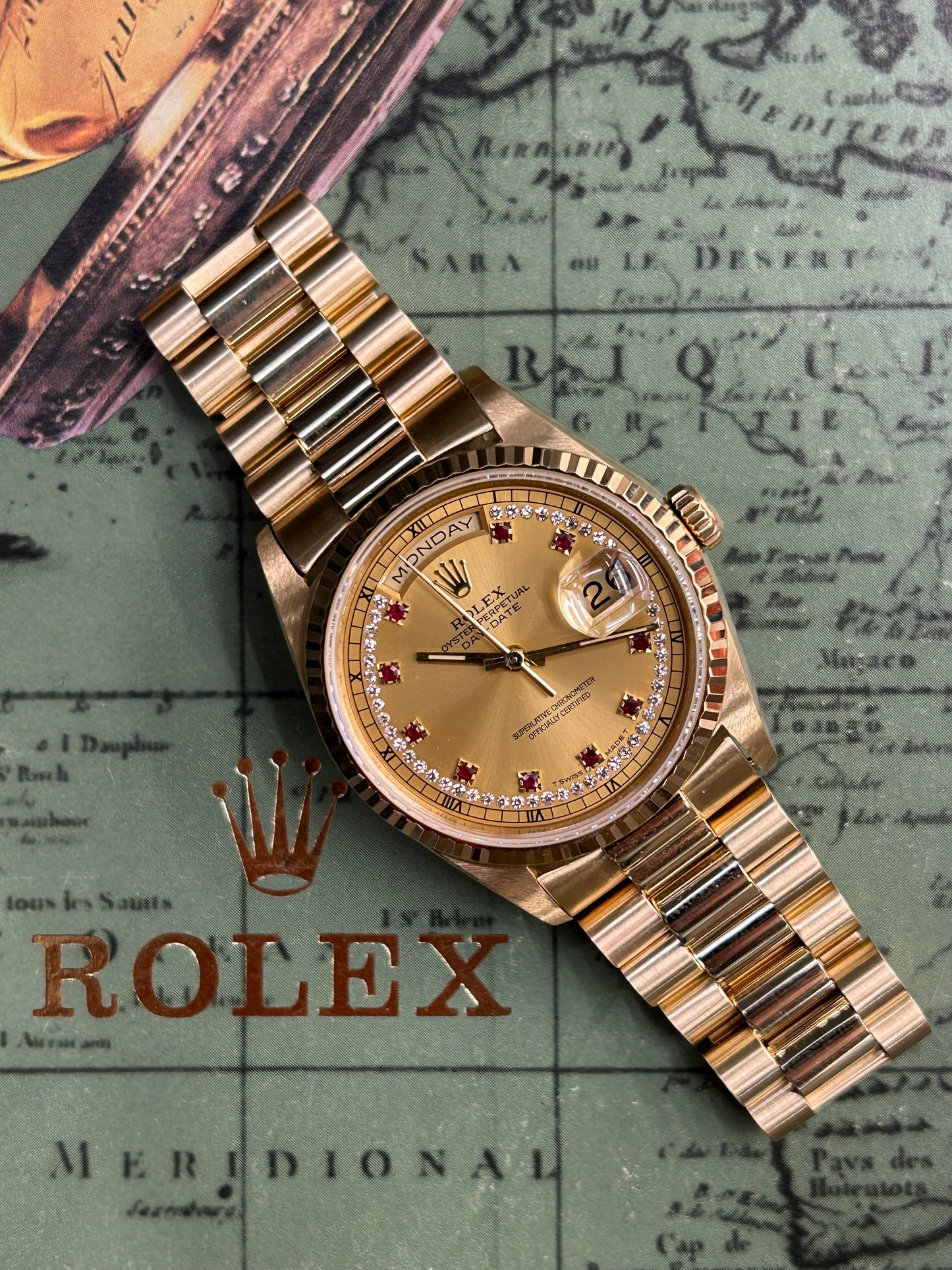 Rolex Day-Date 36 Ref 18238 - Factory Diamonds & Rubins Dial - Year 1992