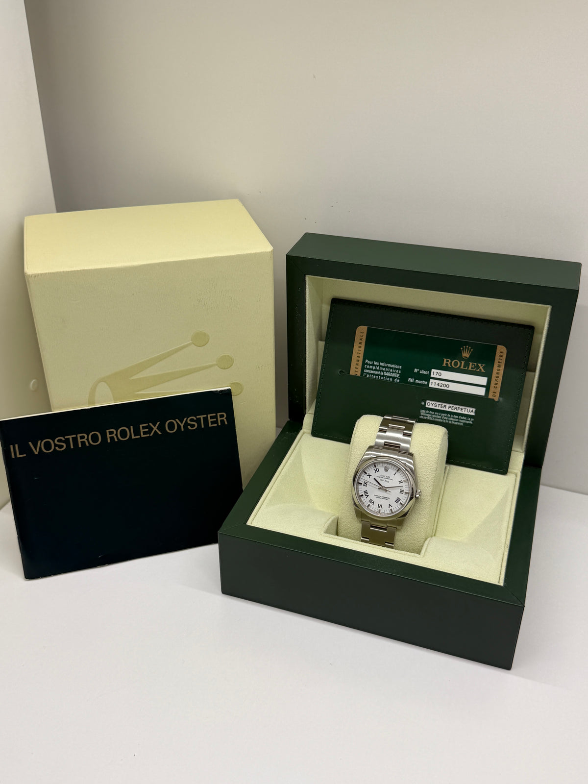 Rolex Oyster Perpetual Air King - White Roman Numerals Dial - Ref 114200 - NOS - Full Stickers - Year 2009