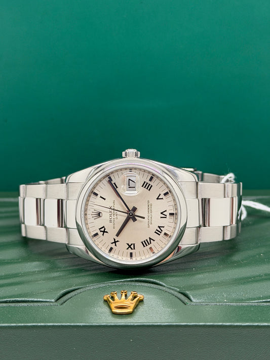 Rolex Oyster Perpetual Date 34mm - Silver Roman Numeral Dial - Ref 115200 - Year 2008