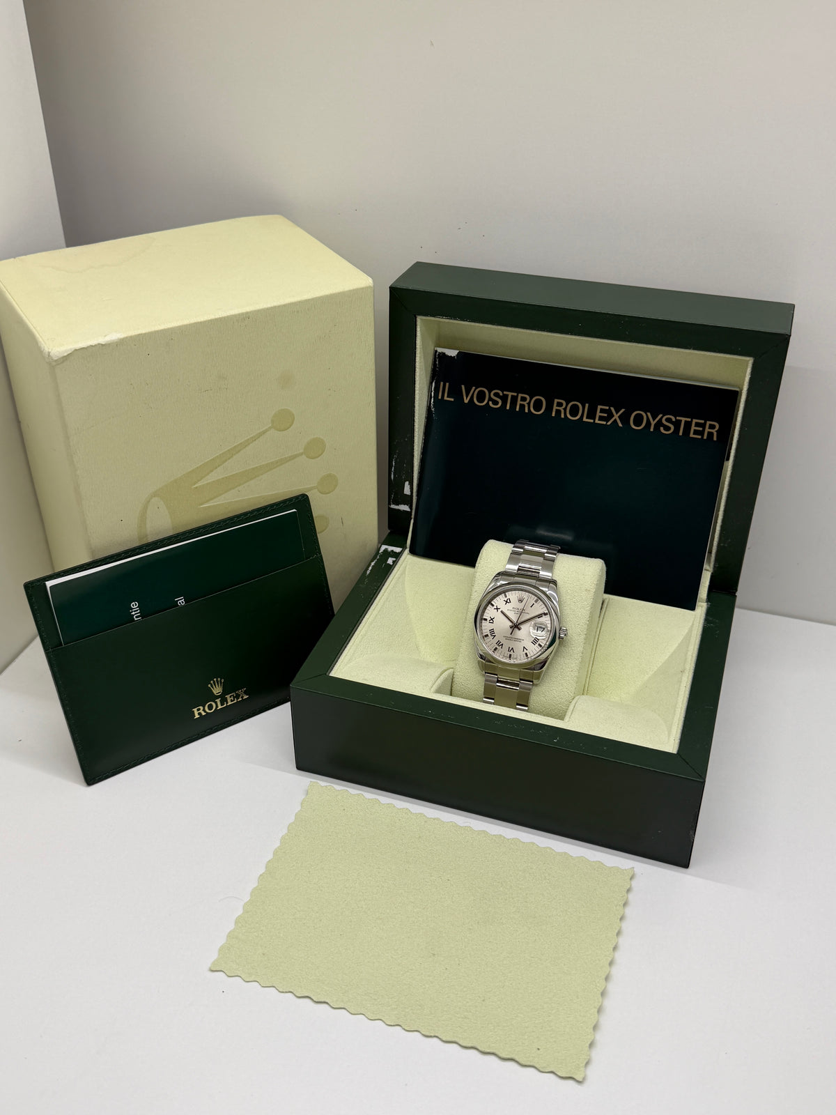 Rolex Oyster Perpetual Date 34mm - Silver Roman Numeral Dial - Ref 115200 - Year 2008