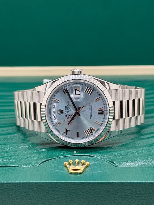Rolex Day-Date 36 - Platinum - Blue Ice dial - Ref 128236 - Year 2022 - Never Polished