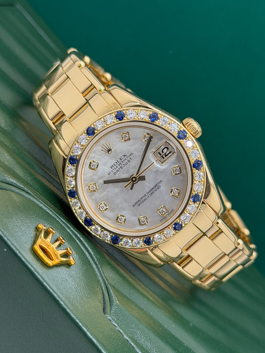 Rolex Datejust 31 - Pearlmaster - 18kt Gold - MOP & Diamond Dial - Ref 81208 - Original and Diamond Aftermarket Bezel - Year 2008