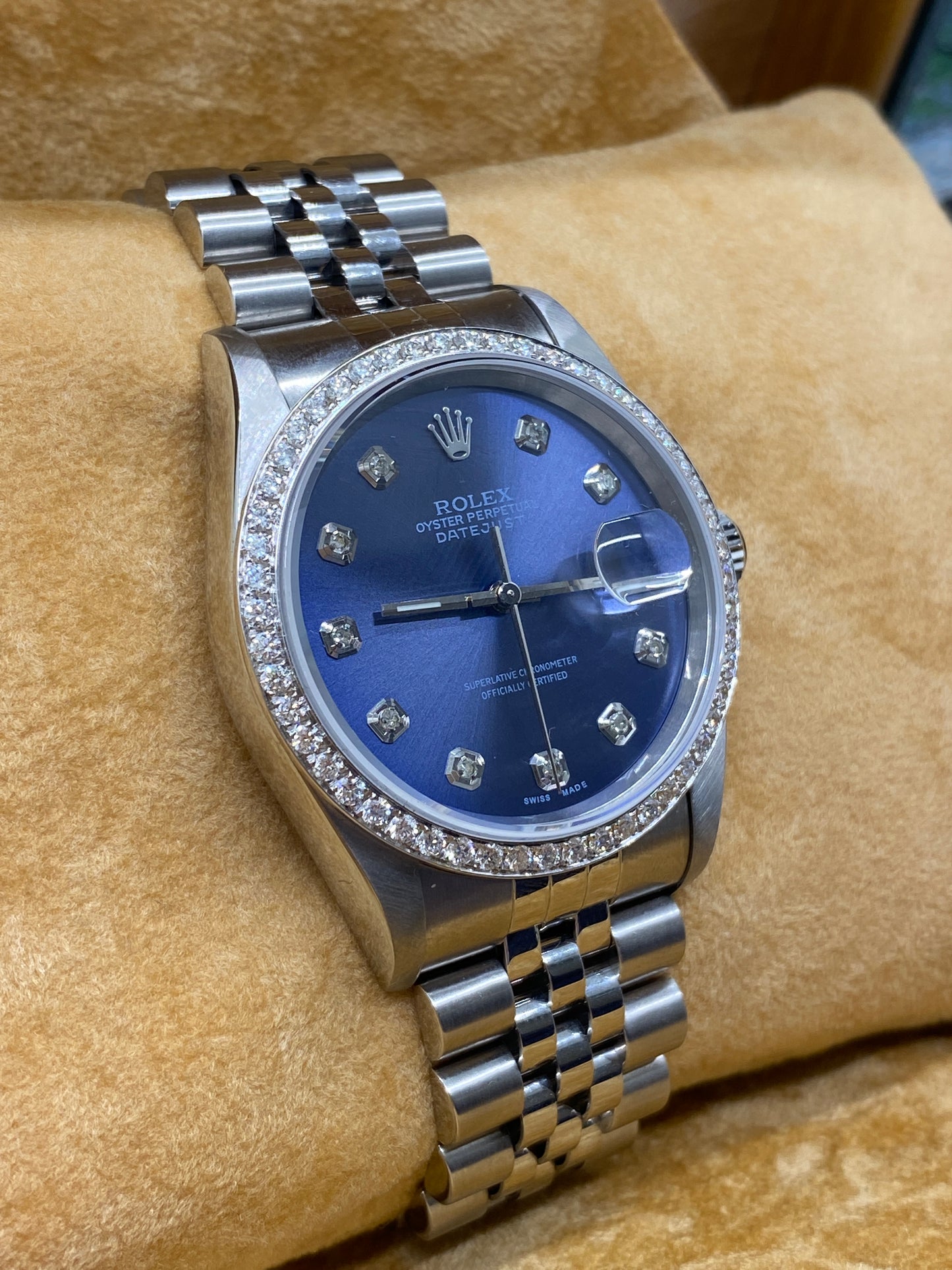 Rolex Datejust 36 - Blue After Market Diamonds Dial - Ref 16234 - Year 2001