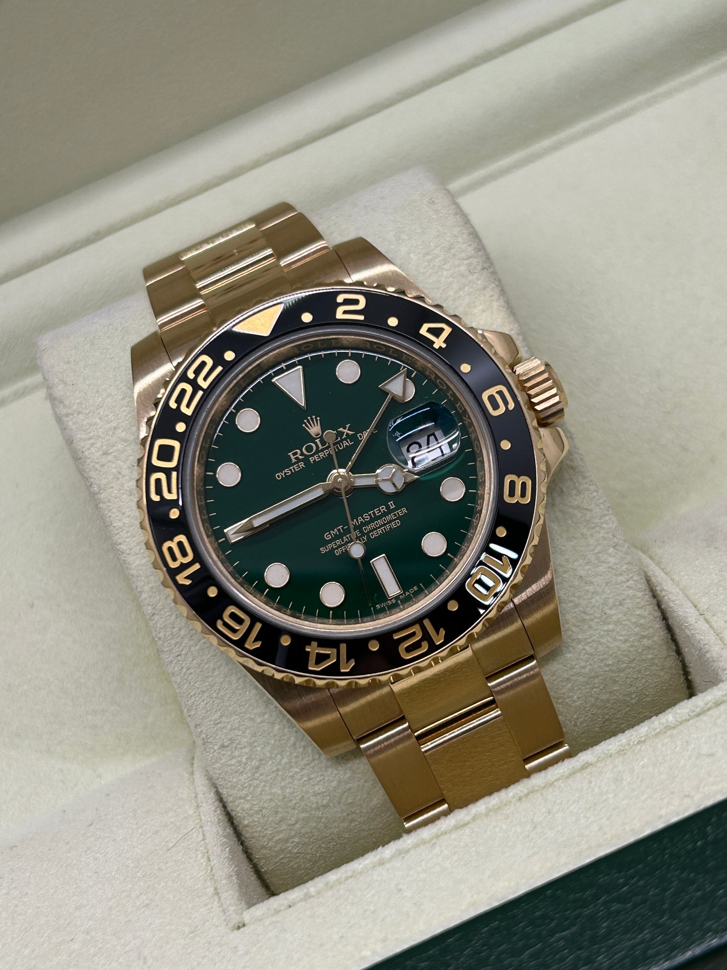 Rolex GMT-Master II - 18Kt Yellow Gold- Green Dial - Ref 116718LN - Year 2015