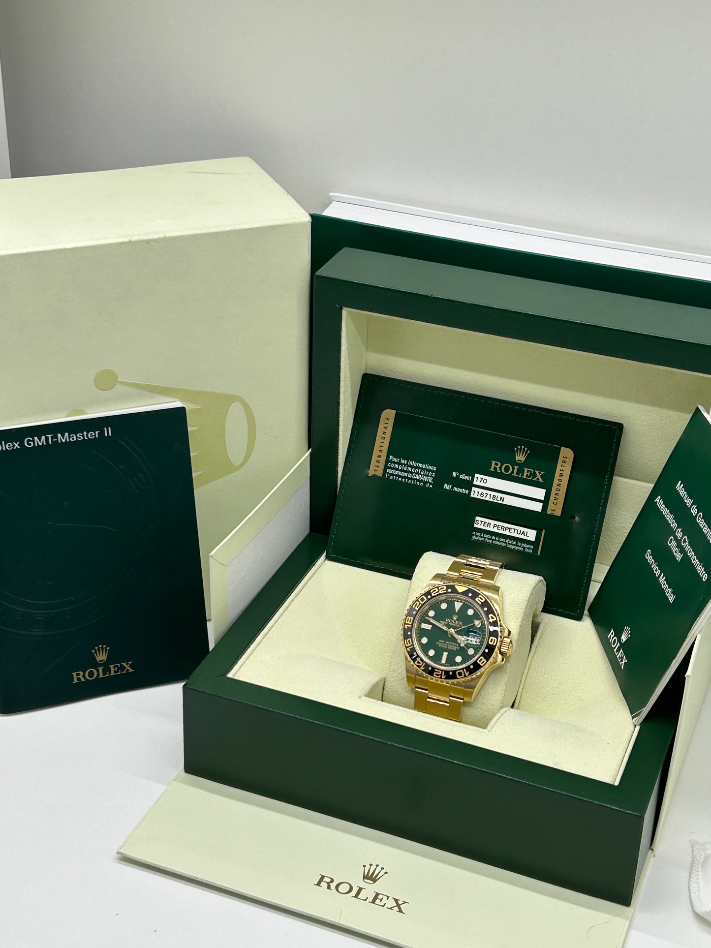 Rolex GMT-Master II - 18Kt Yellow Gold- Green Dial - Ref 116718LN - Year 2015
