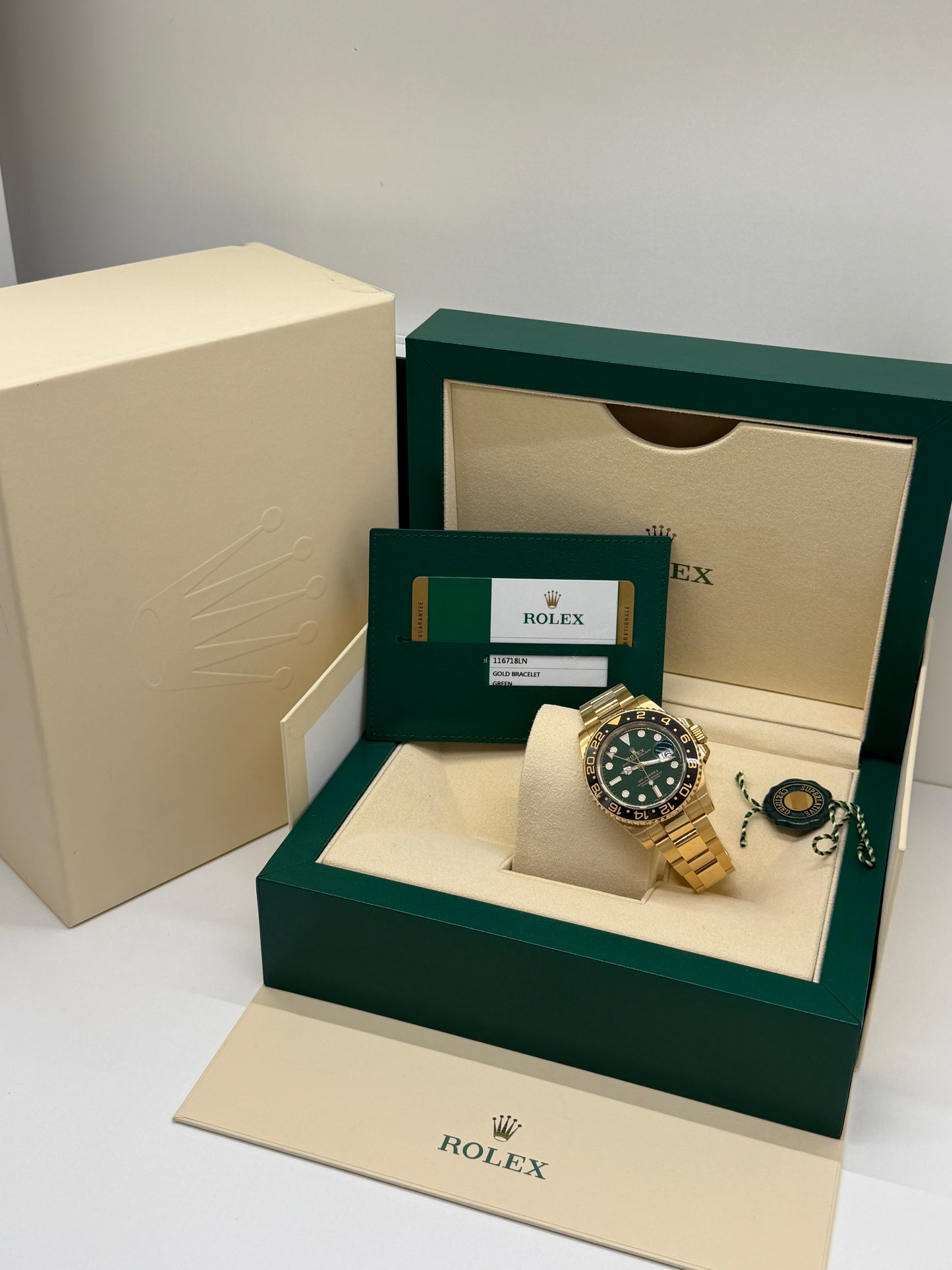 Rolex GMT-Master II - 18Kt Yellow Gold- Green Dial - Ref 116718LN - Year 2018