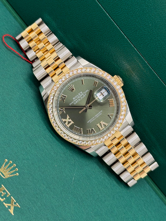 Rolex Datejust 36 Green Dial - Diamonds Bezel Ref 126283RBR - New 2025