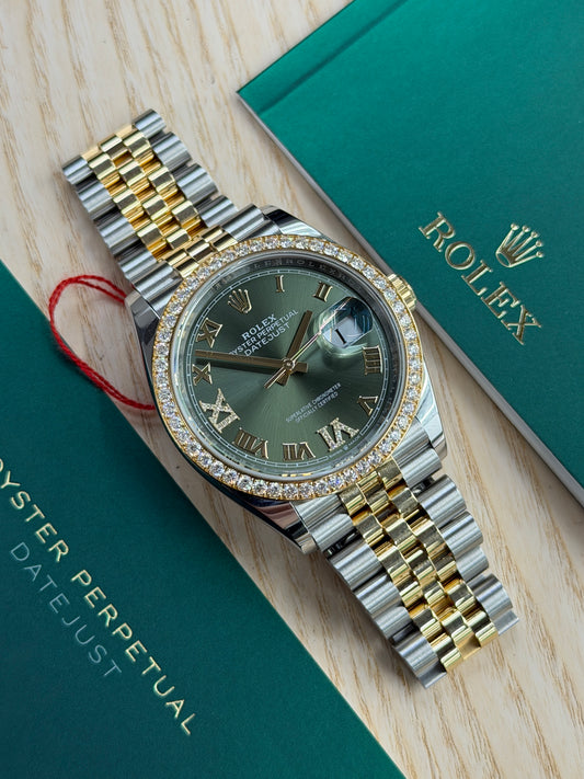 Rolex Datejust 36 Green Dial - Diamonds Bezel Ref 126283RBR - New 2025