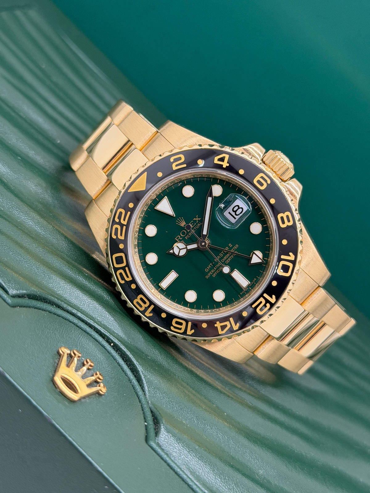 Rolex GMT-Master II - 18Kt Yellow Gold- Green Dial - Ref 116718LN - Year 2010