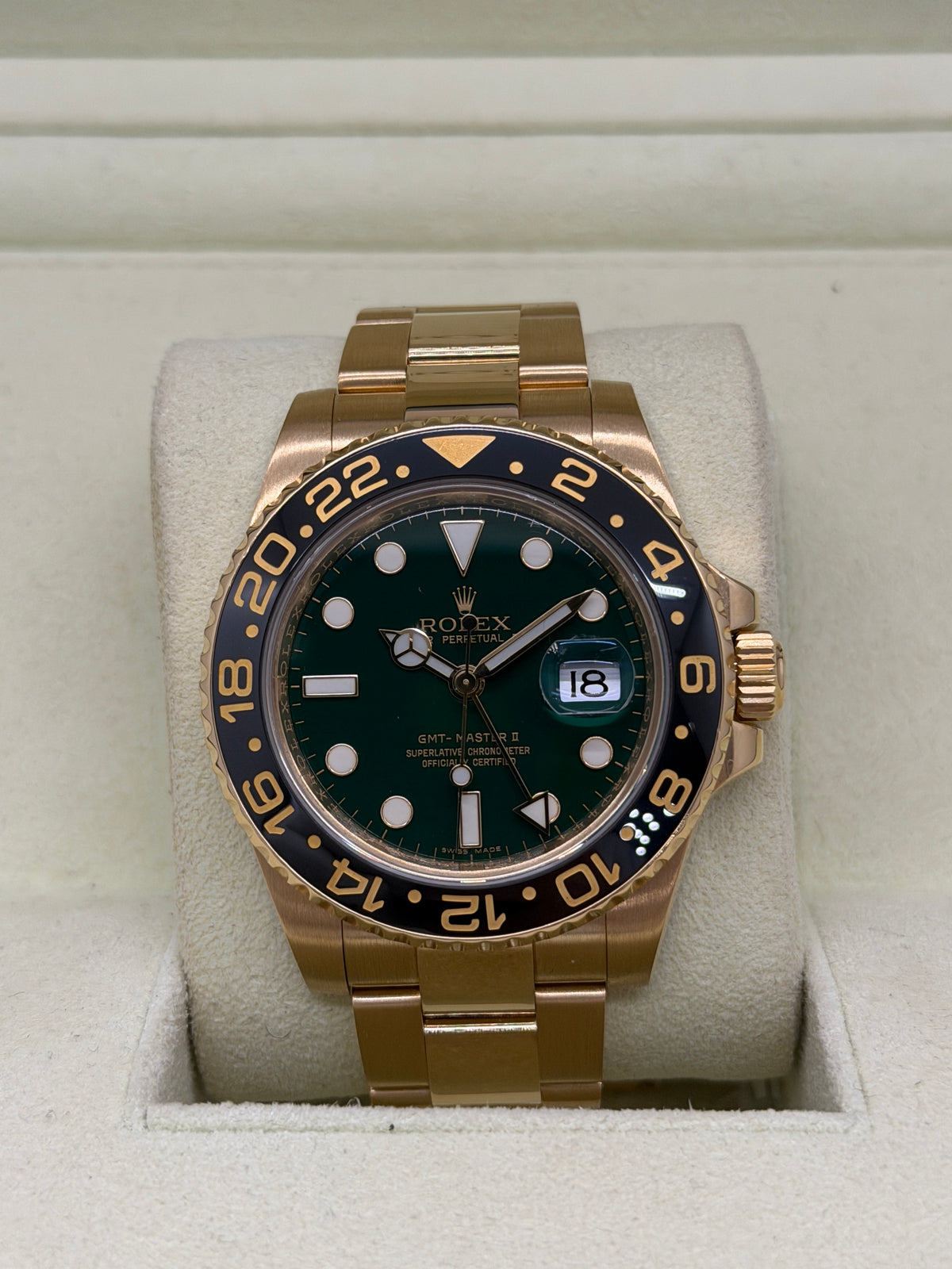 Rolex GMT-Master II - 18Kt Yellow Gold- Green Dial - Ref 116718LN - Year 2010