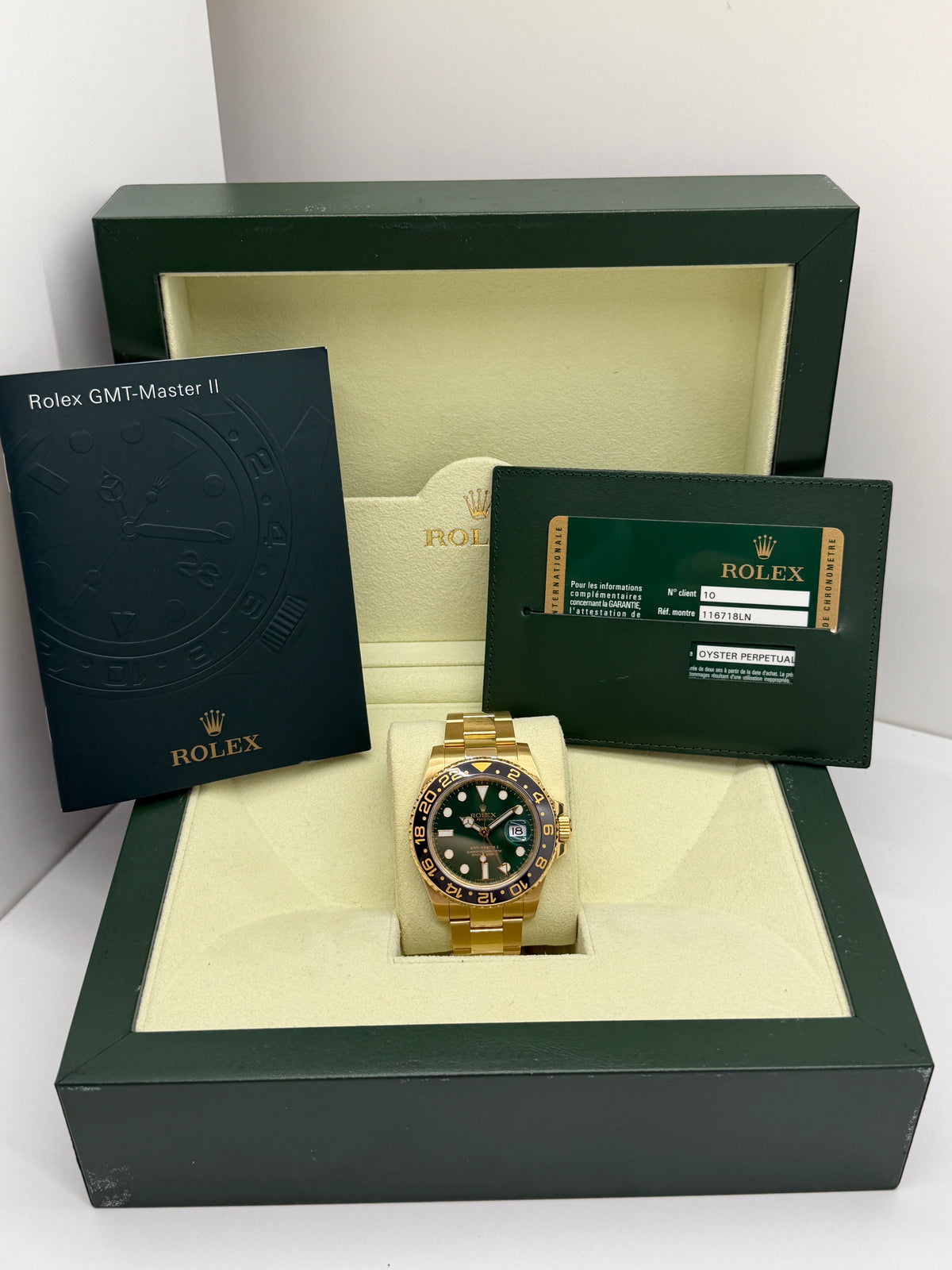 Rolex GMT-Master II - 18Kt Yellow Gold- Green Dial - Ref 116718LN - Year 2010