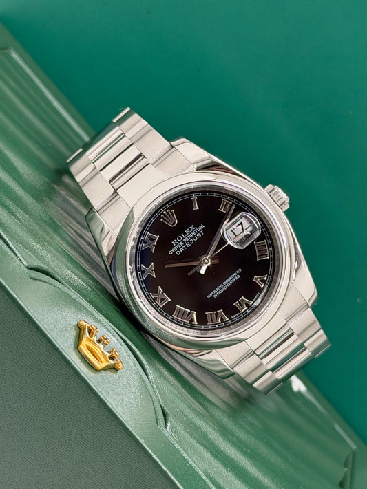 Rolex Datejust 36 - Black  Roman Dial - Ref 116200 - Year 2007