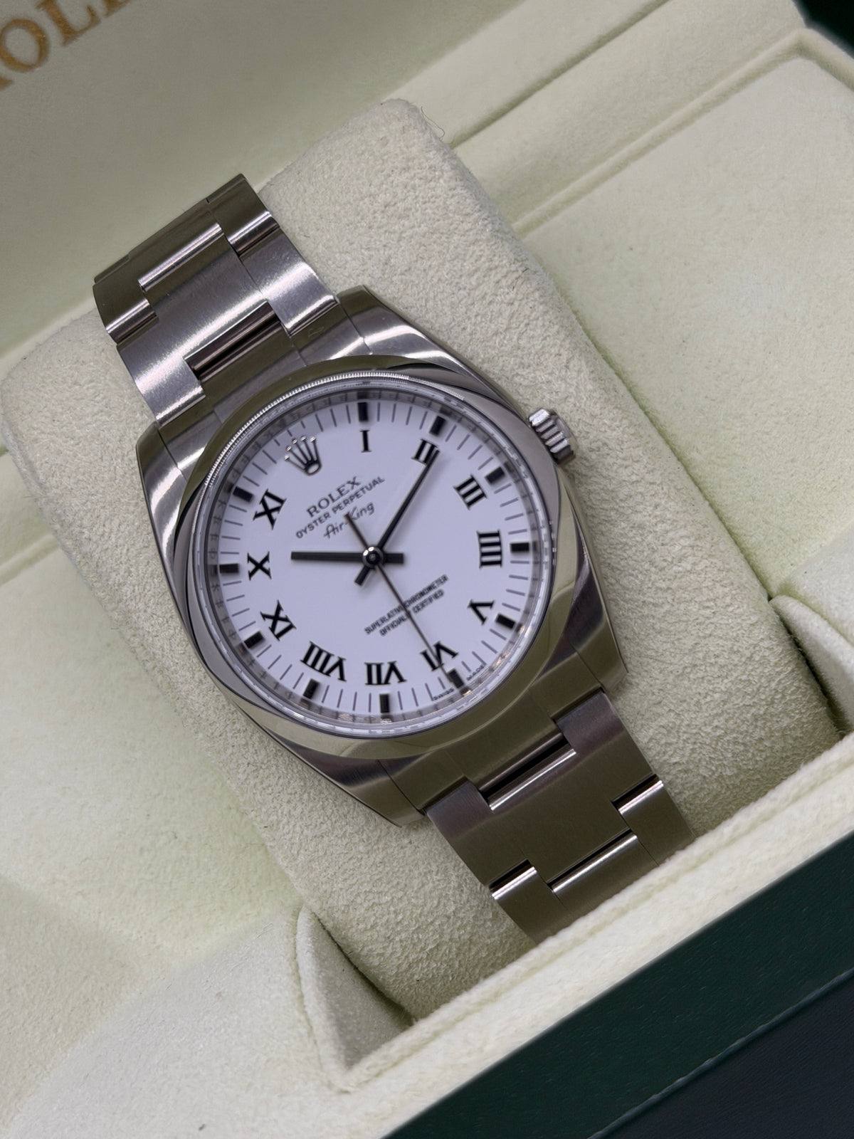 Rolex Oyster Perpetual Air King - White Roman Numerals Dial - Ref 114200 - NOS - Full Stickers - Year 2009