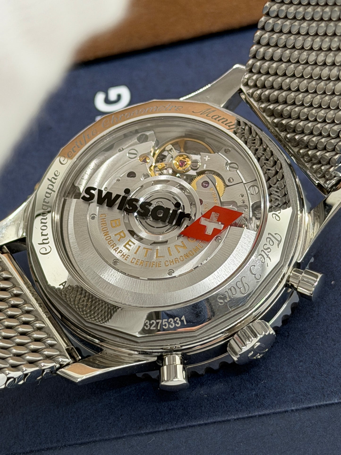 Breitling Navitimer 1 B01 Chronograph 43 Swissair Ref AB01211B1B1A1 - Year 2022 - Mesh Strap