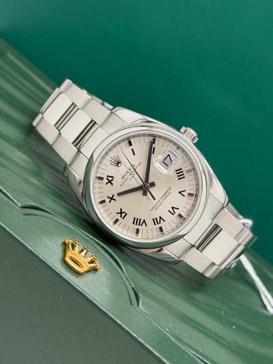 Rolex Oyster Perpetual Date 34mm - Silver Roman Numeral Dial - Ref 115200 - Year 2008