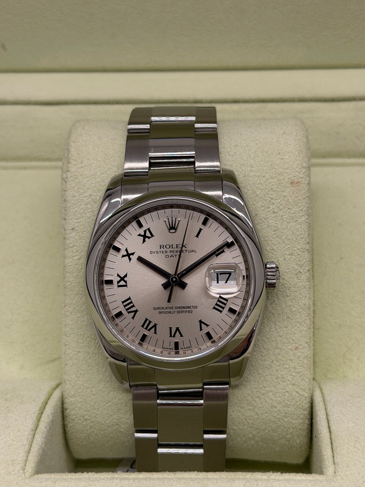 Rolex Oyster Perpetual Date 34mm - Silver Roman Numeral Dial - Ref 115200 - Year 2008
