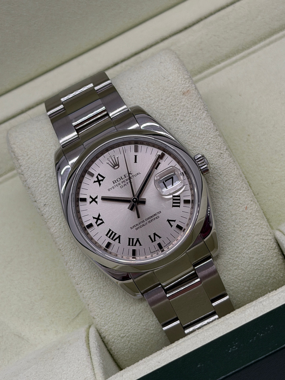 Rolex Oyster Perpetual Date 34mm - Silver Roman Numeral Dial - Ref 115200 - Year 2008