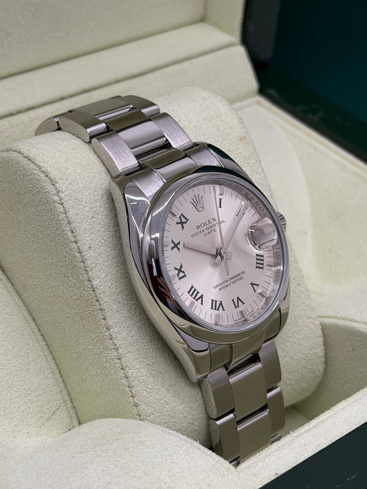 Rolex Oyster Perpetual Date 34mm - Silver Roman Numeral Dial - Ref 115200 - Year 2008