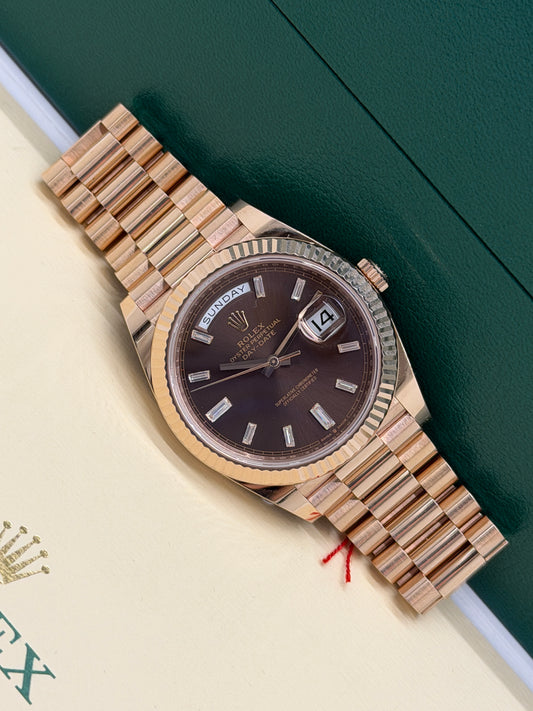 Rolex Day-Date 40 Chocolate Baguette Diamonds Dial Ref 228235 - Year 2022