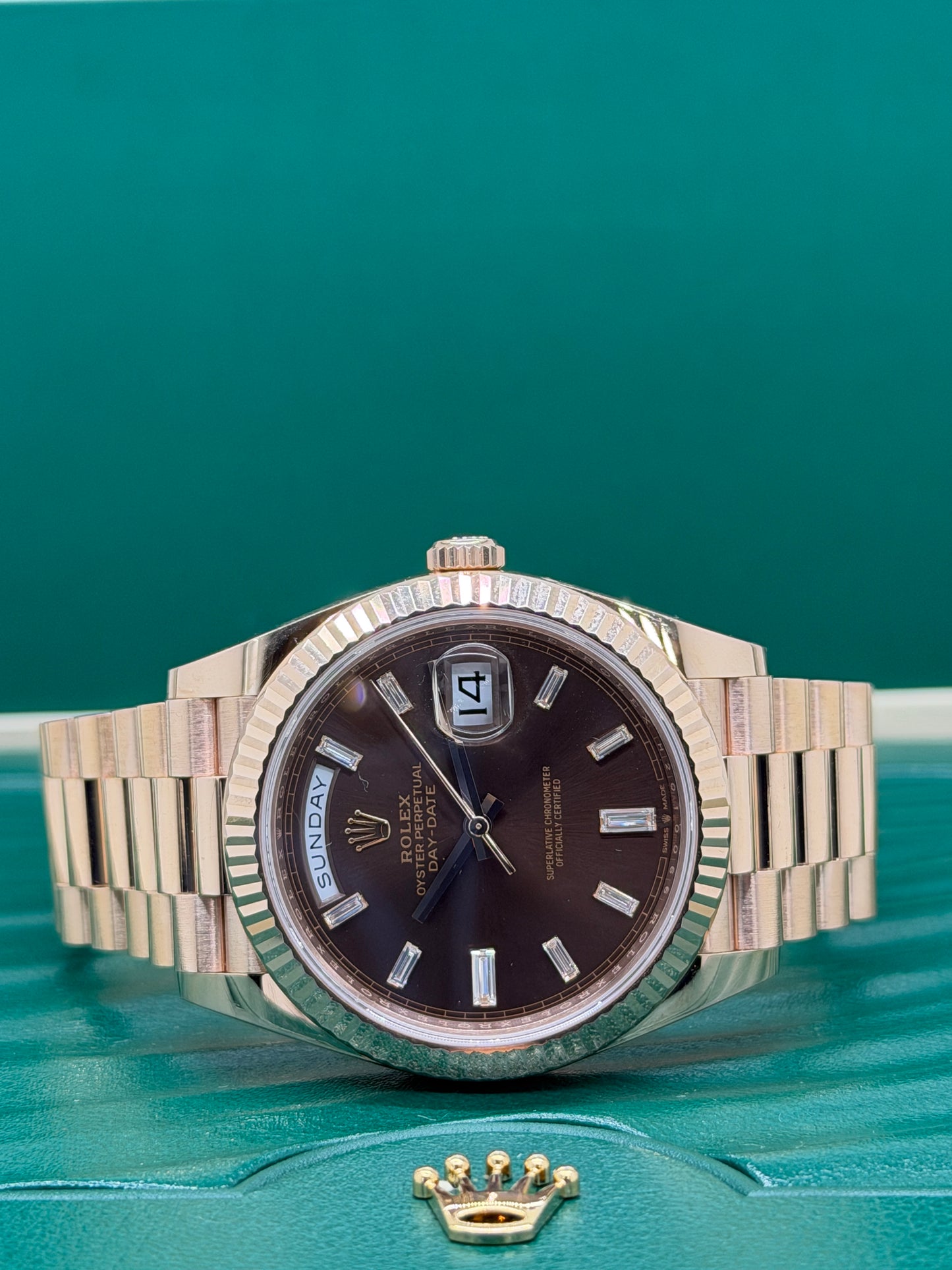 Rolex Day-Date 40 Chocolate Baguette Diamonds Dial Ref 228235 - Year 2022