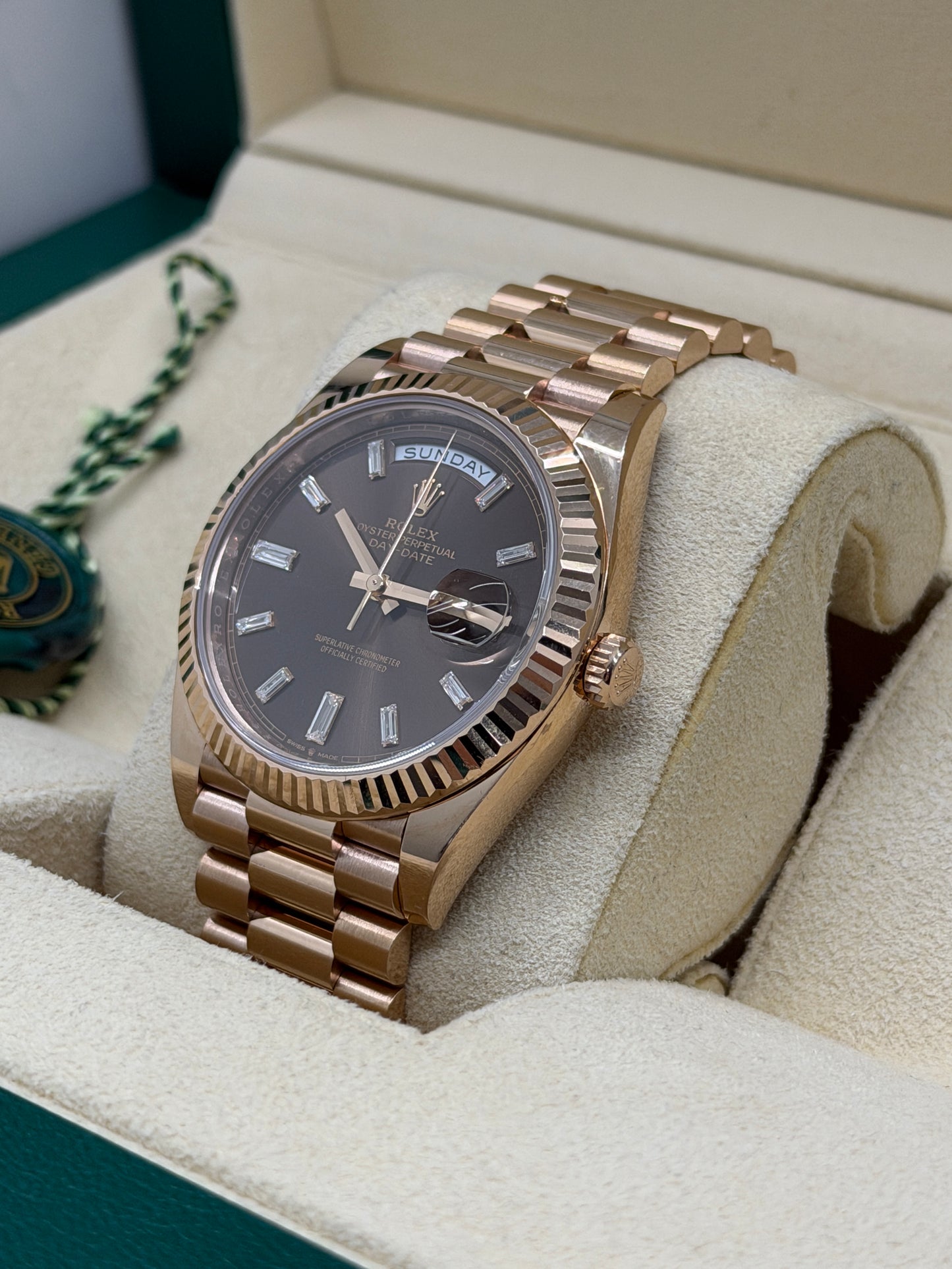 Rolex Day-Date 40 Chocolate Baguette Diamonds Dial Ref 228235 - Year 2022
