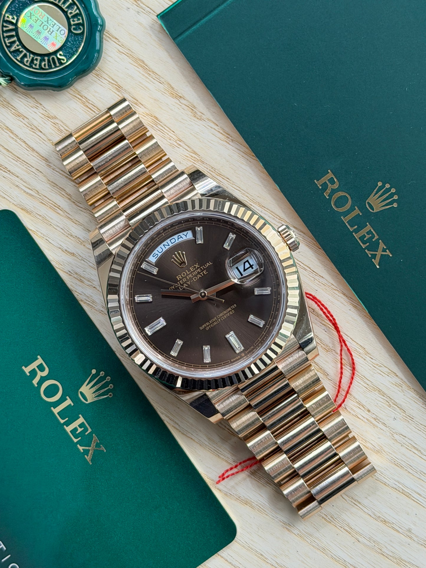 Rolex Day-Date 40 Chocolate Baguette Diamonds Dial Ref 228235 - Year 2022