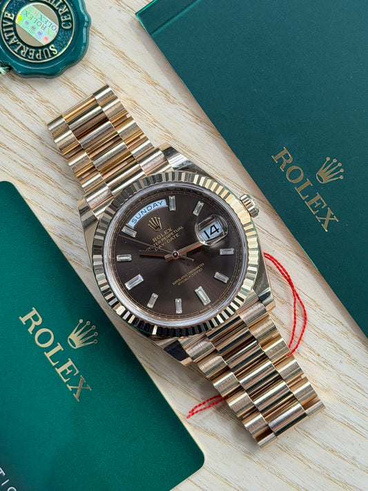 Rolex Day-Date 40 Chocolate Baguette Diamonds Dial Ref 228235 - Year 2022