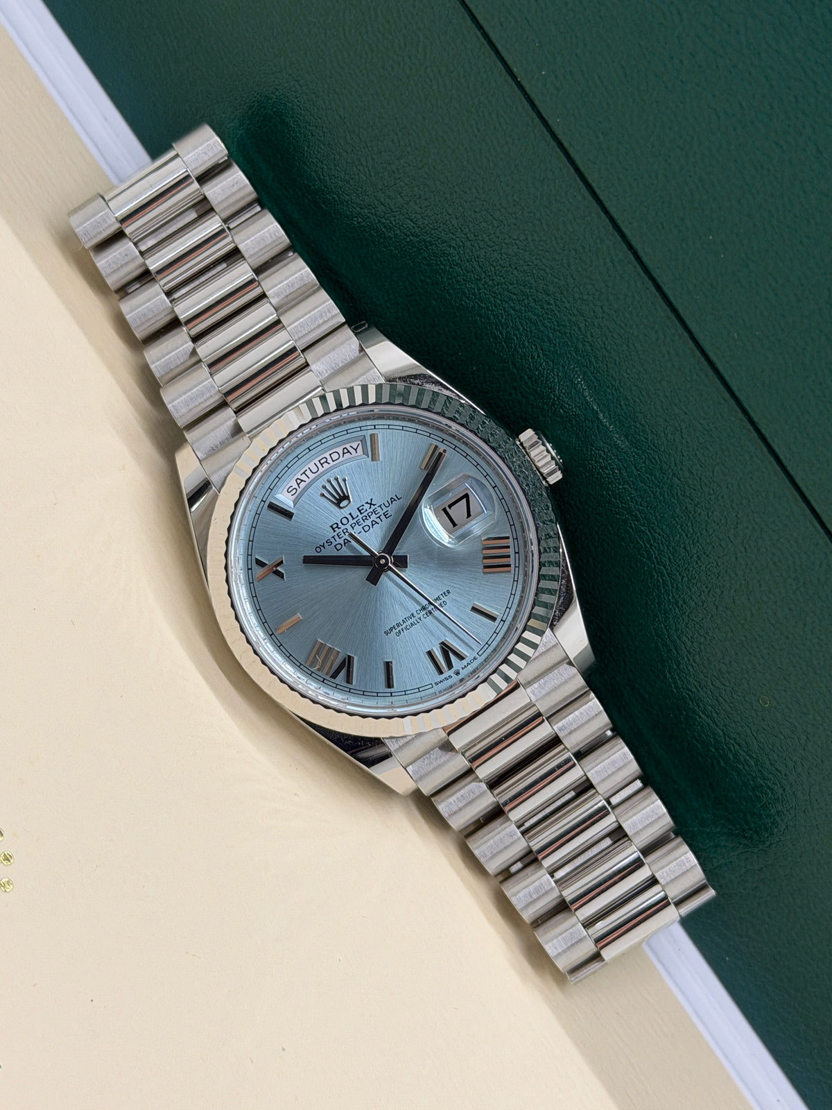 Rolex Day-Date 36 - Platinum - Blue Ice dial - Ref 128236 - Year 2022 - Never Polished