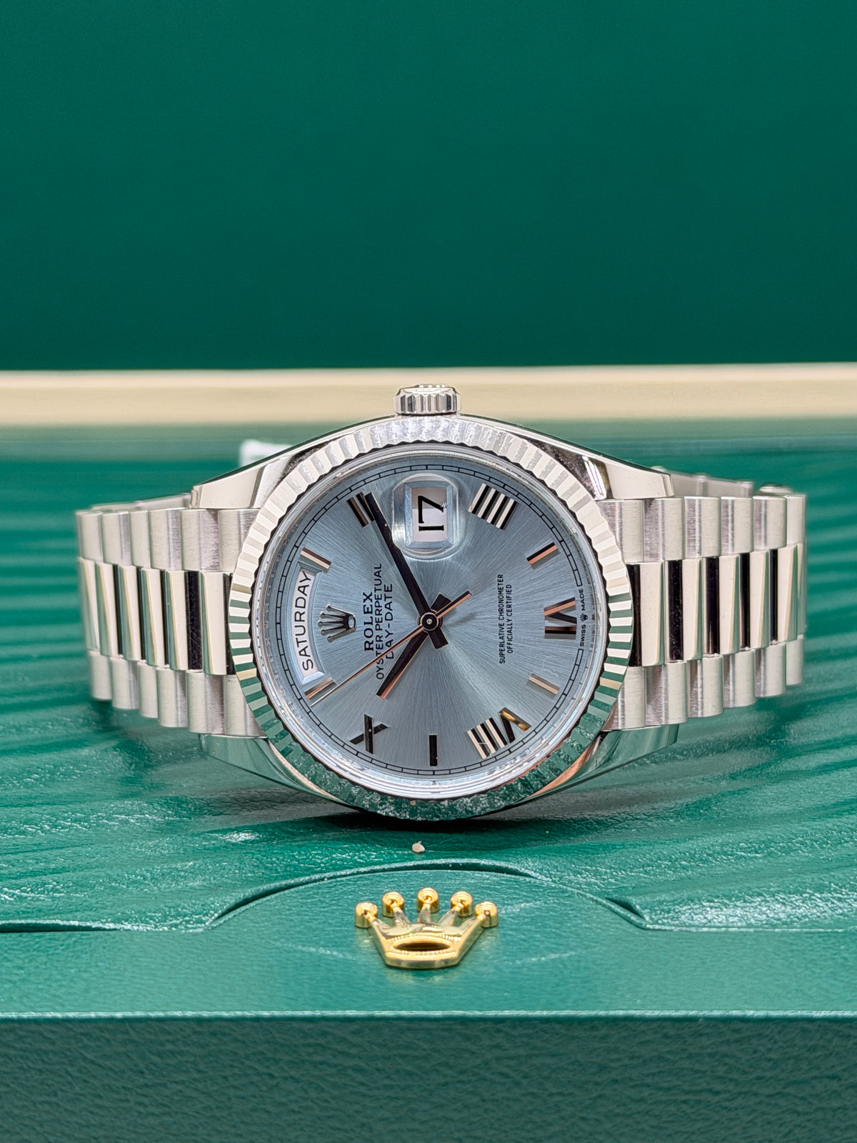 Rolex Day-Date 36 - Platinum - Blue Ice dial - Ref 128236 - Year 2022 - Never Polished