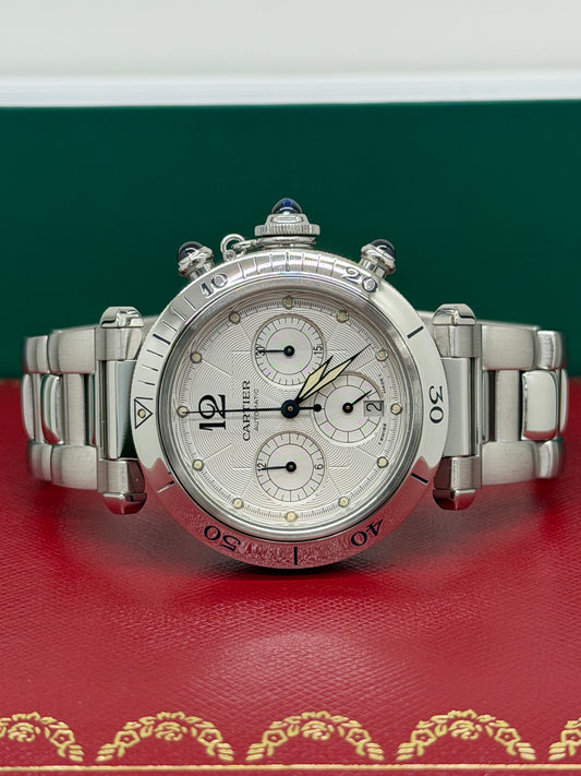 Cartier Pasha 38mm Chronograph Automatic - White Dial Ref 2113