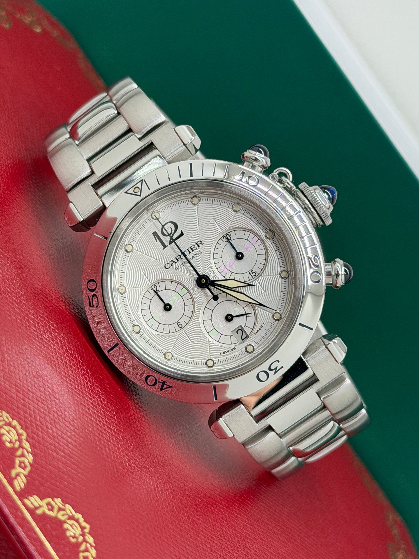 Cartier Pasha 38mm Chronograph Automatic - White Dial Ref 2113