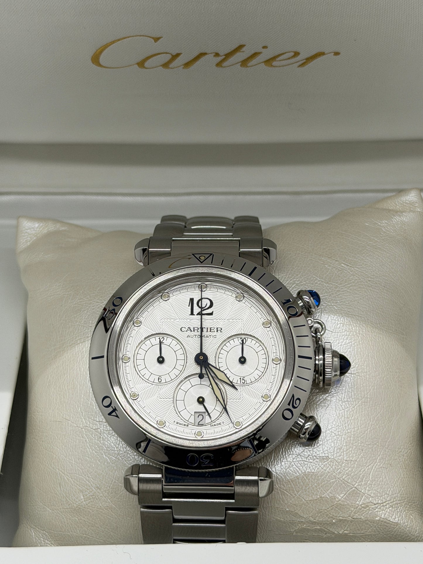 Cartier Pasha 38mm Chronograph Automatic - White Dial Ref 2113