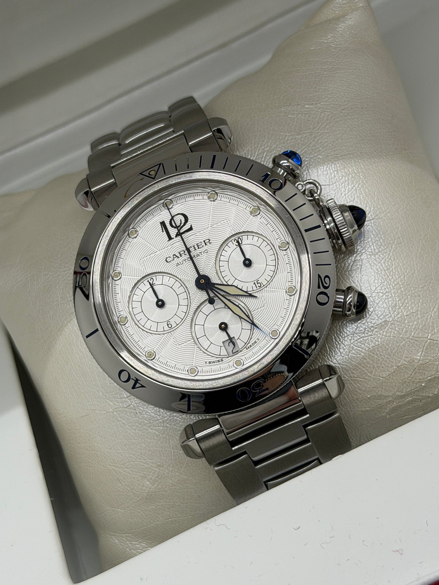 Cartier Pasha 38mm Chronograph Automatic - White Dial Ref 2113