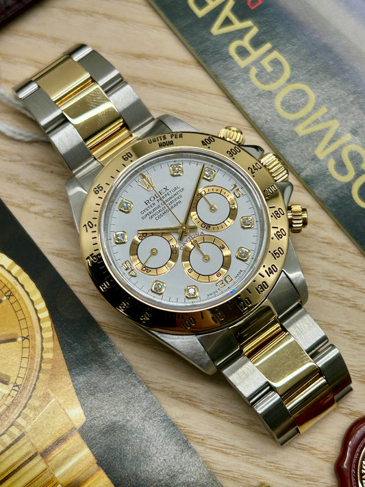 Rolex Daytona - 18Kt Yellow Gold - White Diamond Dial - El Primero - Ref 16523 - Year 1998