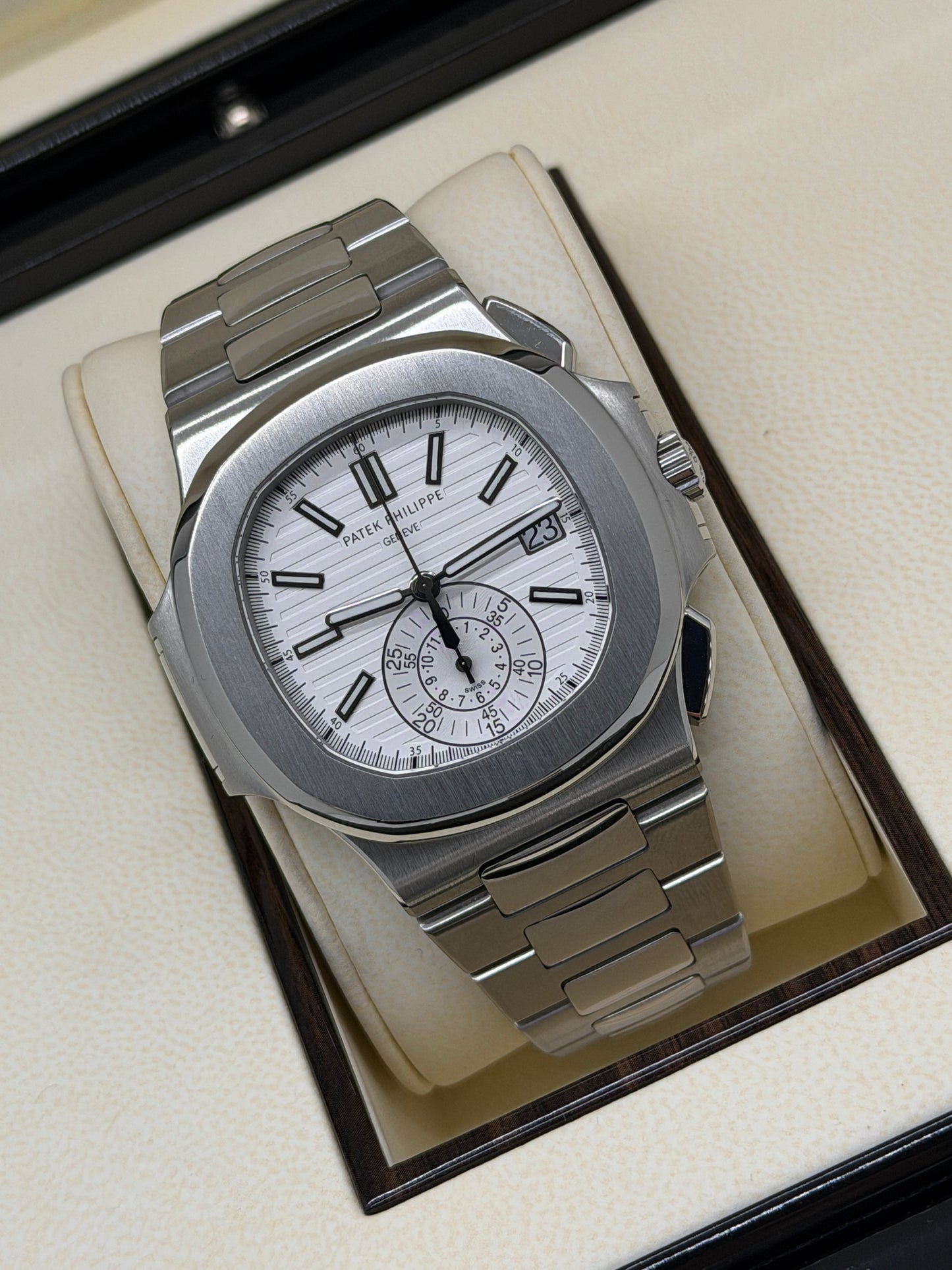 Patek Philippe Nautilus Chronograph - White Dial - Ref 5980/1A-019 - Year 2013 Official PP Service 2026