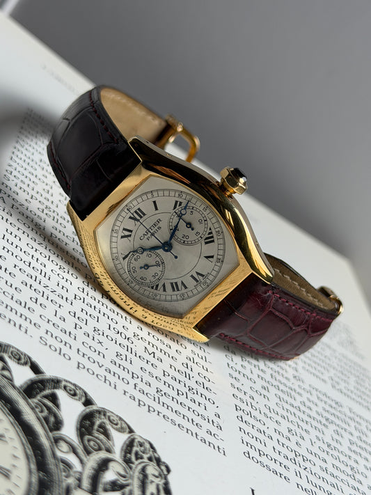 Cartier Tortue Monopusher Chronograph CPCP Monopoussoir Ref 2356 - 18Kt Yellow Gold