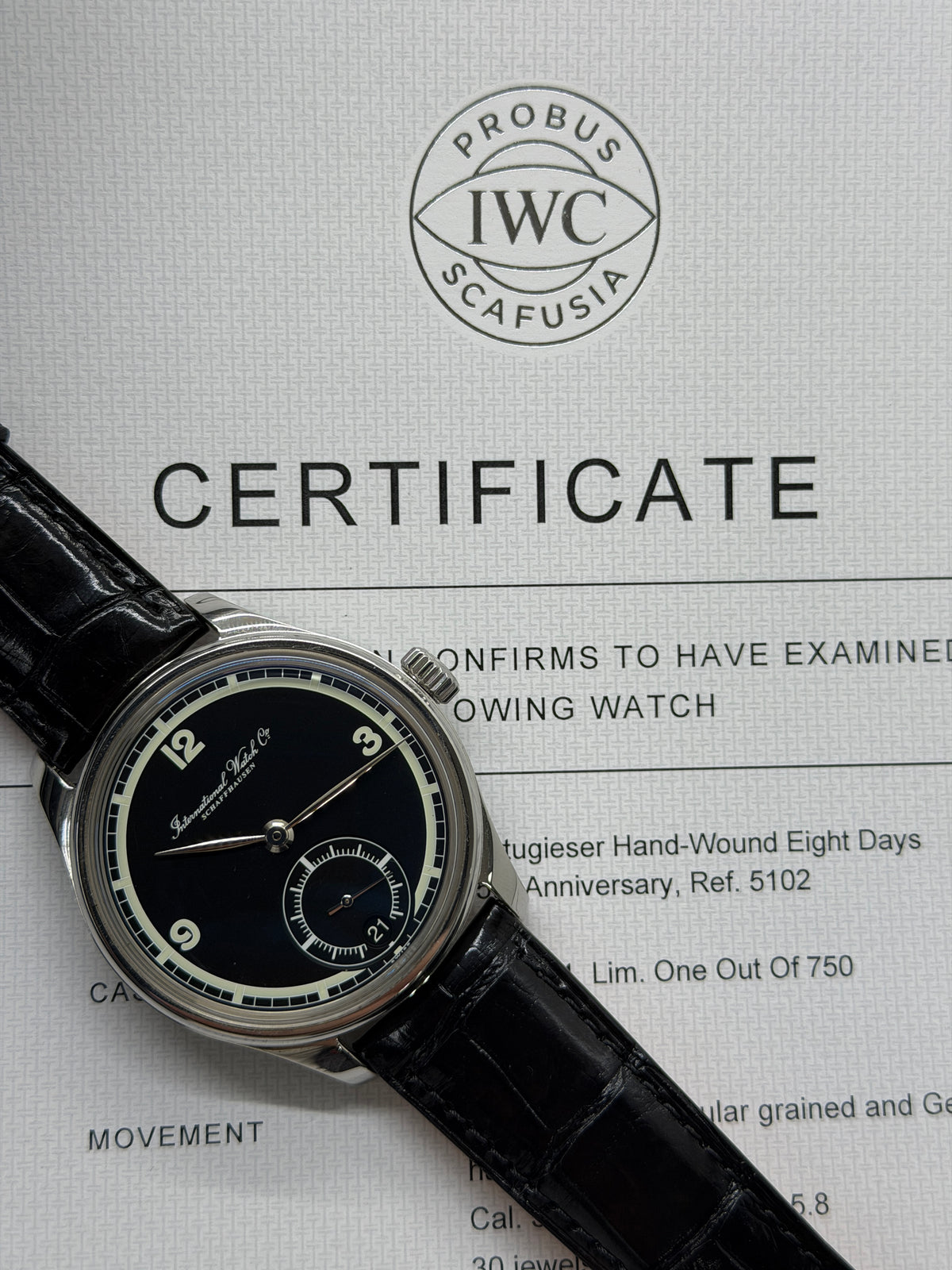 IWC Portuguese 75th Anniversary 43mm - Black Dial - Ref 5102 - Year 2019 Box + IWC Certificate authenticity