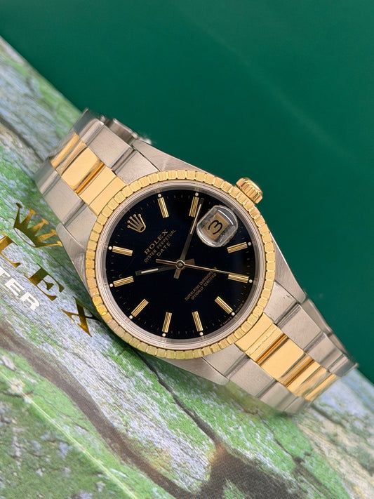 Rolex Oyster Perpetual Date Ref.15223 - Yellow Gold & Steel - Black Dial - Year 1990