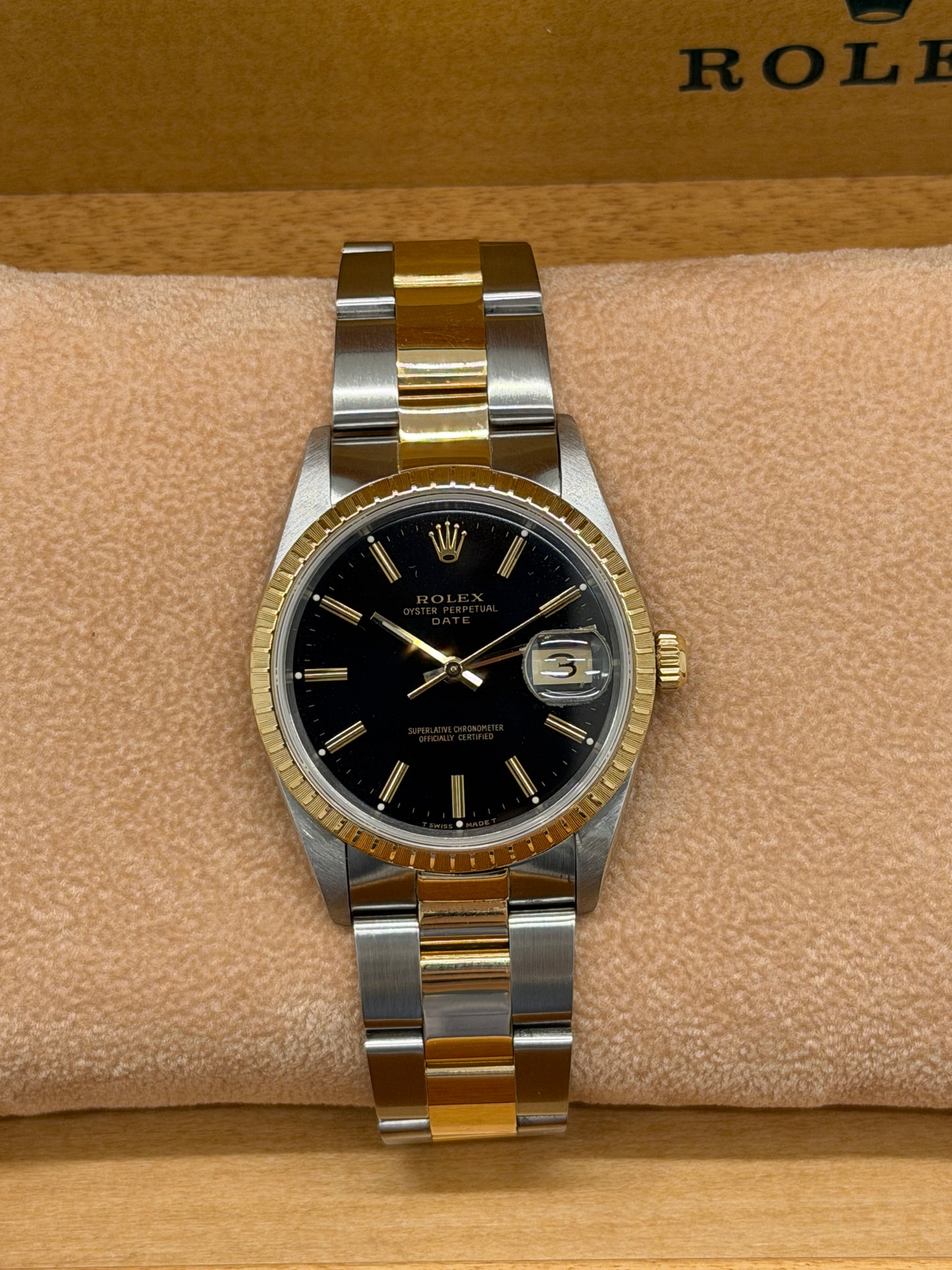 Rolex Oyster Perpetual Date Ref.15223 - Yellow Gold & Steel - Black Dial - Year 1990