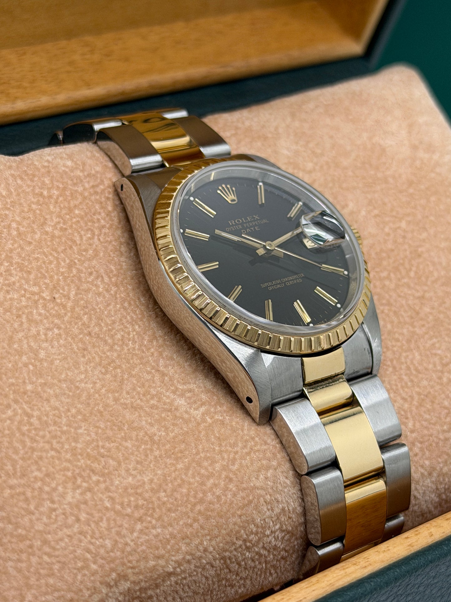 Rolex Oyster Perpetual Date Ref.15223 - Yellow Gold & Steel - Black Dial - Year 1990