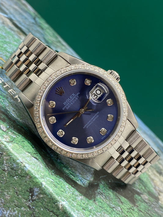 Rolex Datejust 36 -  Blue After Market Diamonds Dial - Ref 16234 - Year 2001