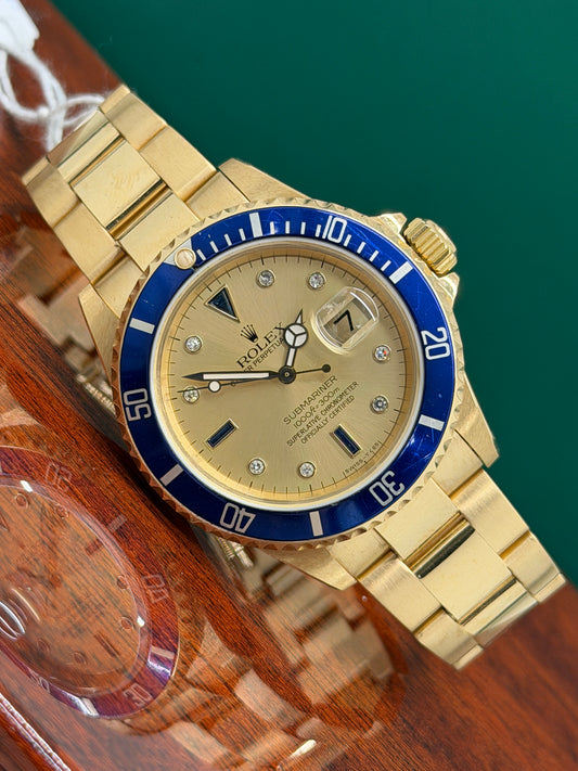 Rolex Submariner Date Sultan Factory Diamonds 18K Gold Ref 16618 - Year 1992