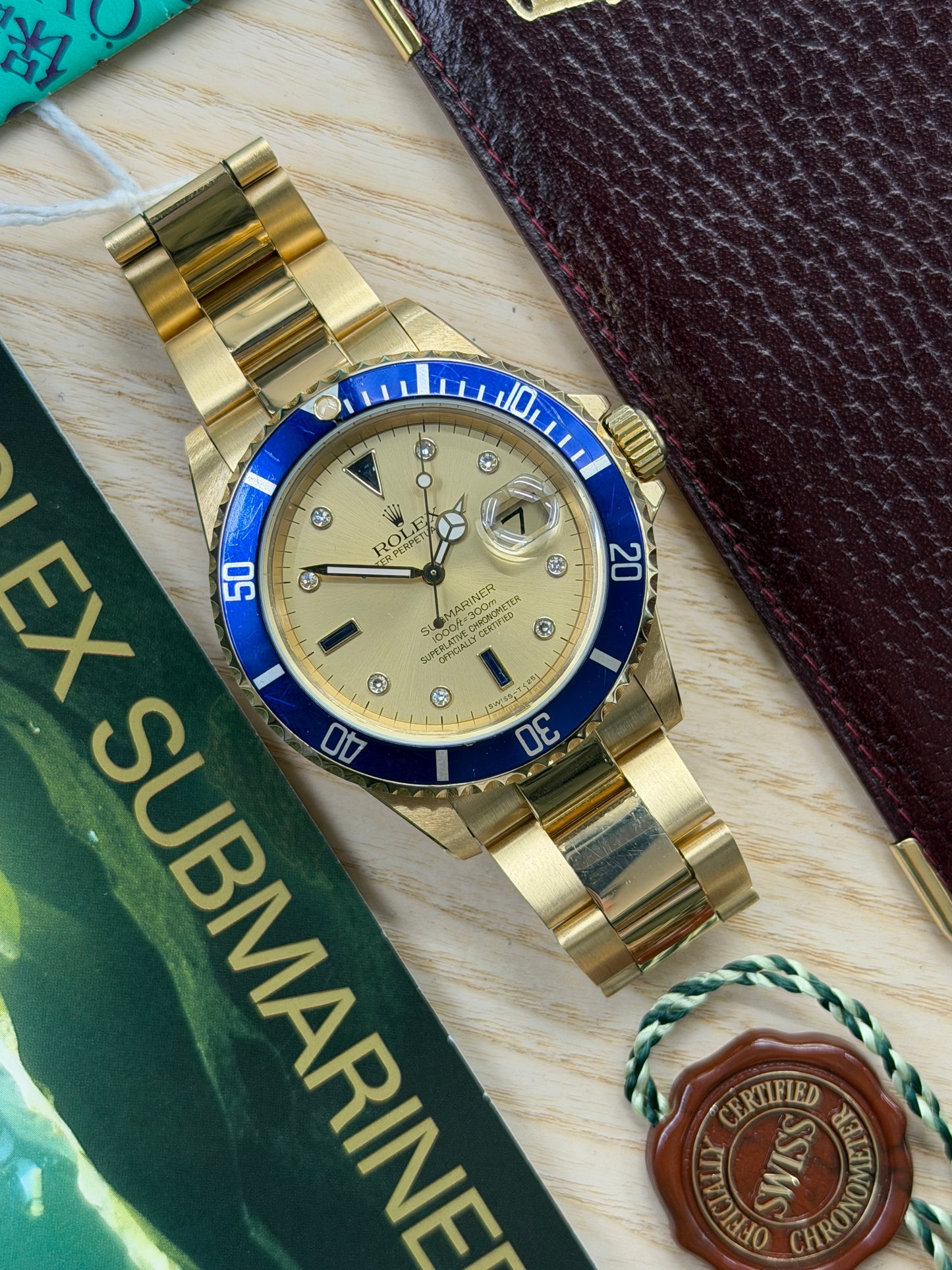 Rolex Submariner Date Sultan Factory Diamonds 18K Gold Ref 16618 - Year 1992