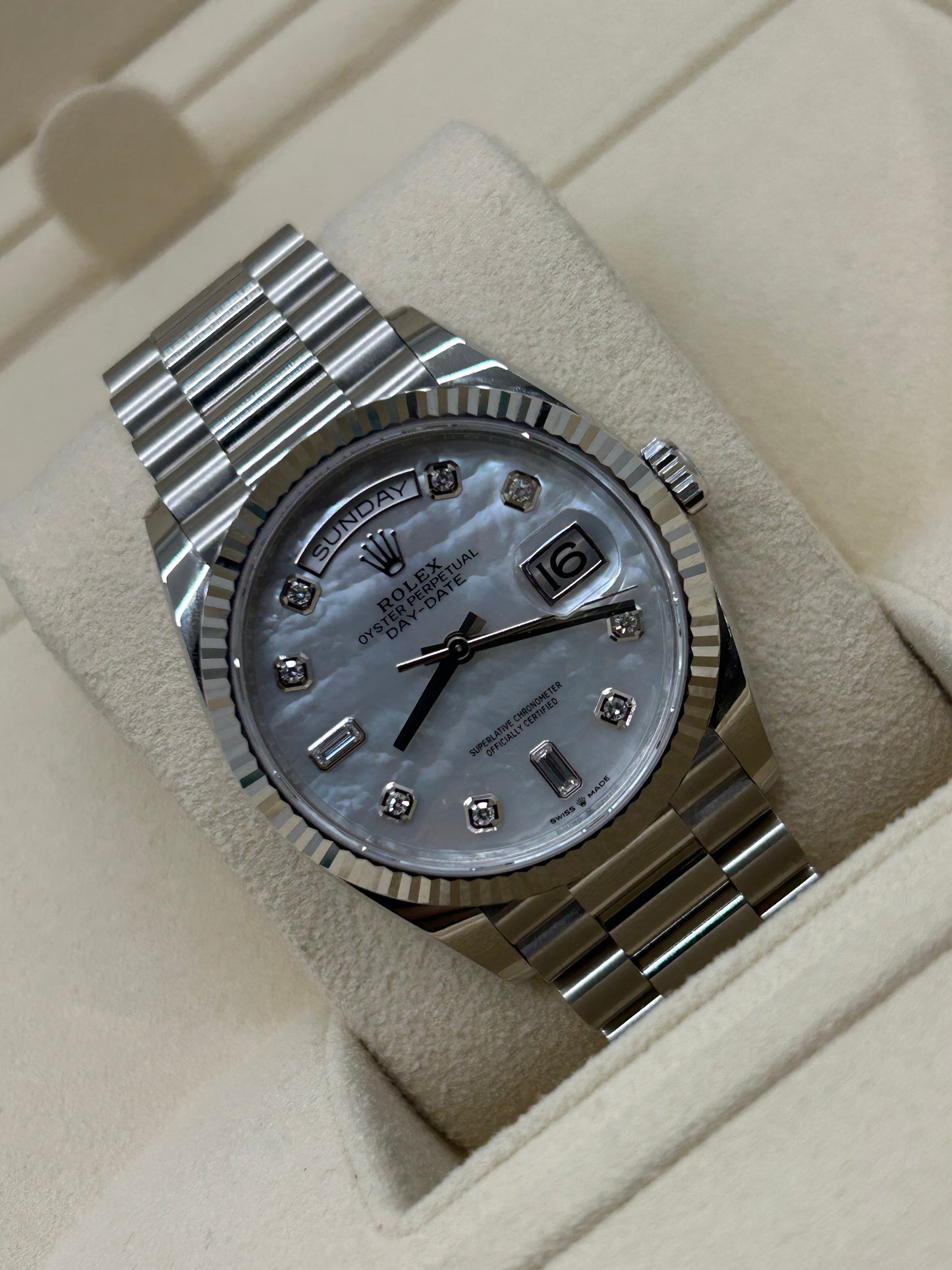 Rolex Day Date - Platinum - Mop and Diamond Dial - Ref 128236 - Year 2022