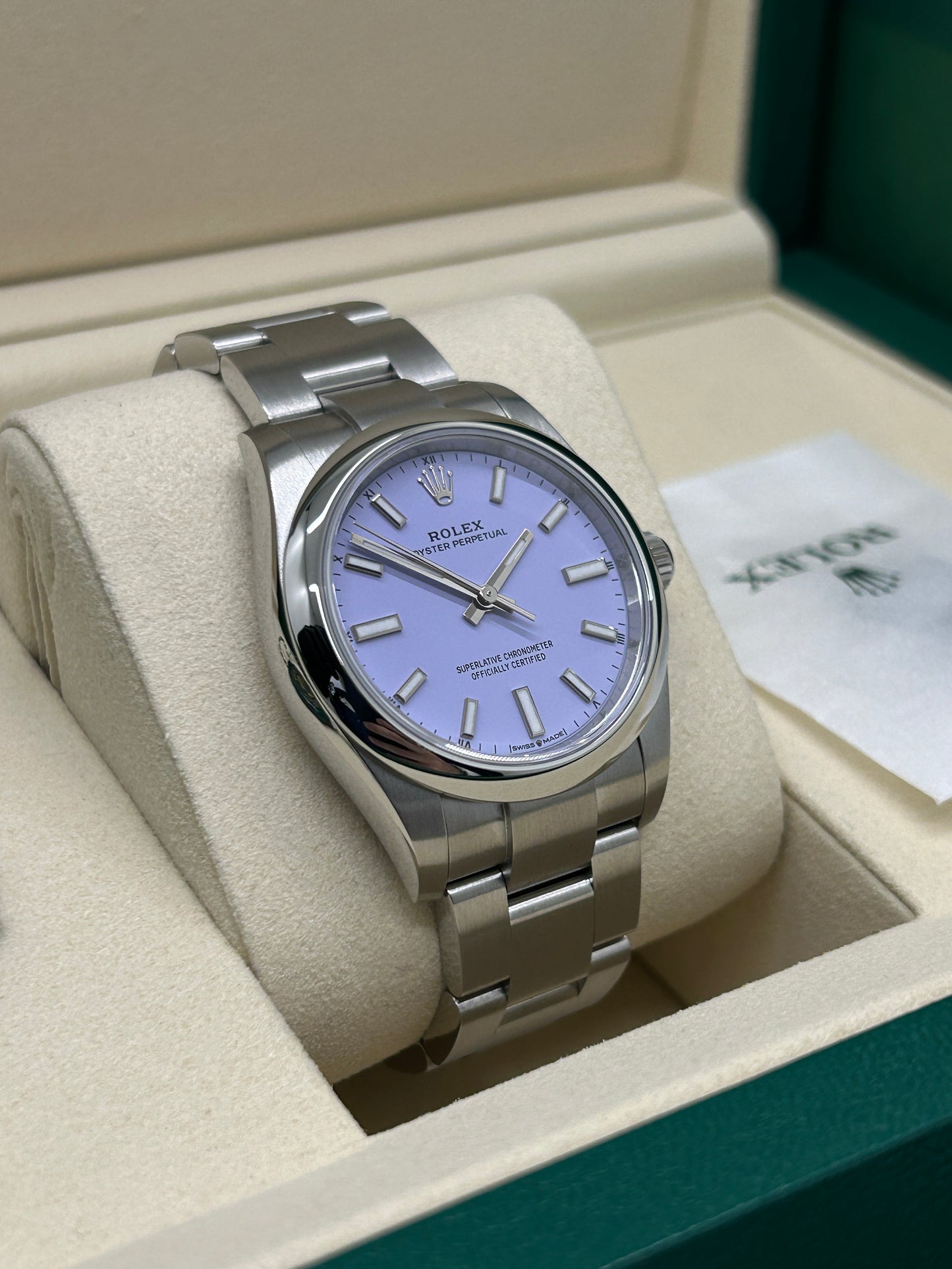 Rolex Oyster Perpetual 34 Lavender Dial Ref 124200 - New 2026
