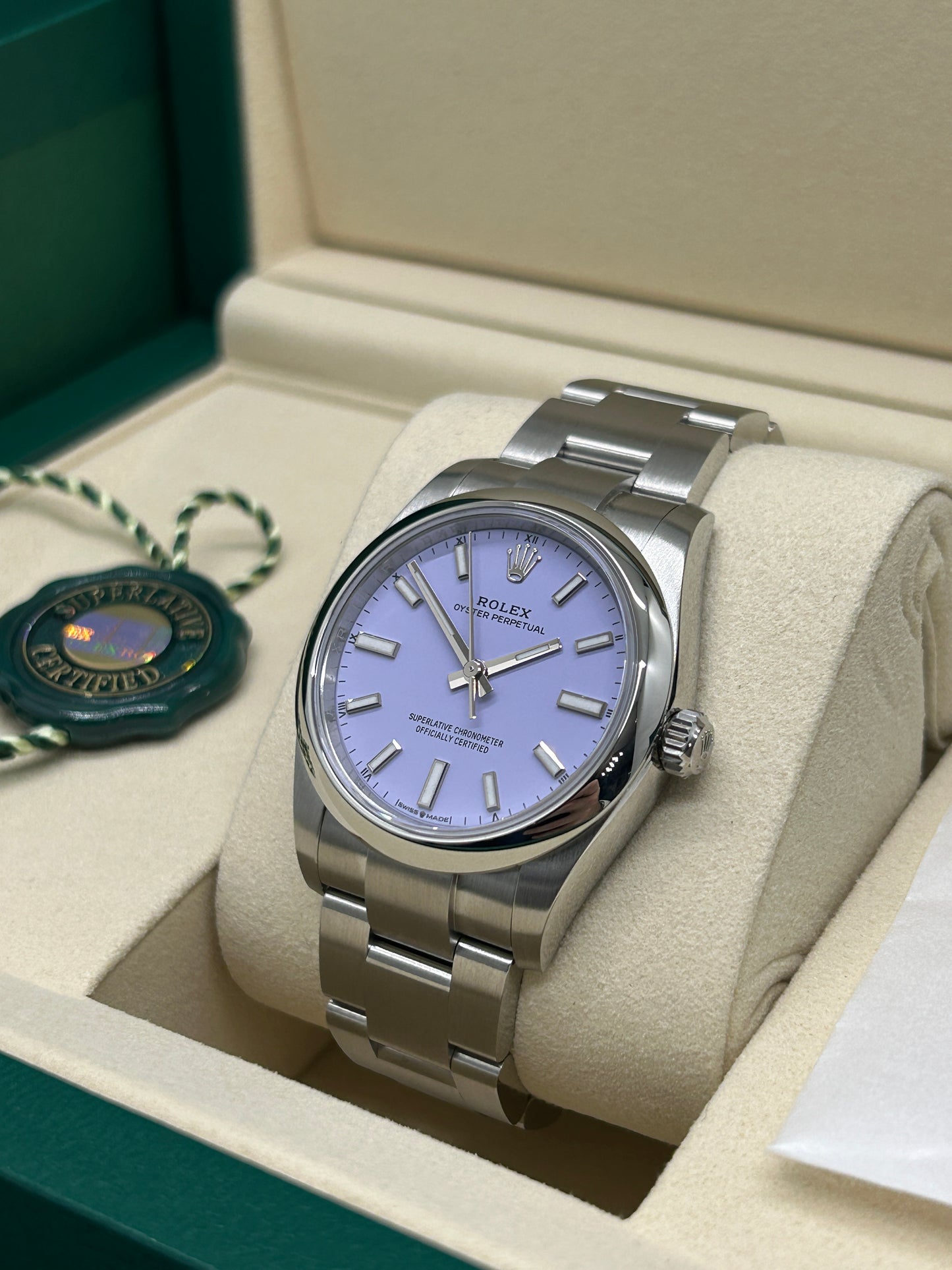Rolex Oyster Perpetual 34 Lavender Dial Ref 124200 - New 2026