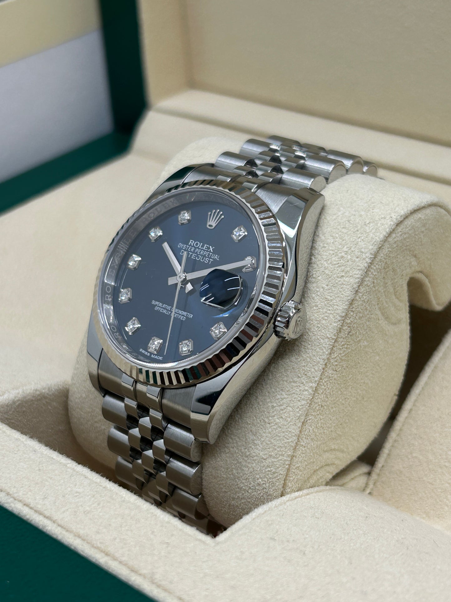 Rolex Datejust 36 Blue Diamond Dial Ref 116234 - Never Polished - Year 2018