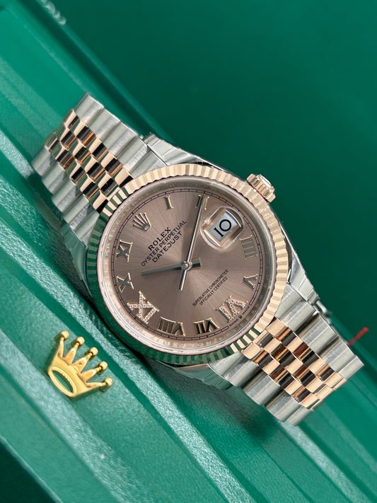 Rolex Datejust 36 Rose Gold Diamonds Dial Ref 126231 - Stickers - New 2025